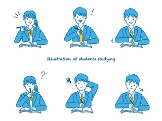 勉強する学生のいろんなイラスト