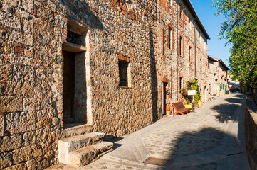 Italy. Monteriggioni. Narrow town streets.