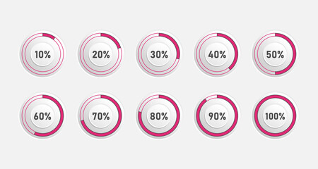 Abstract modern pie charts with percent. set of circle diagrams in flat