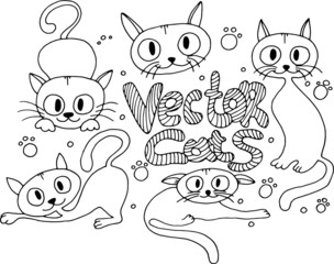 Vecor hand painted cats set illustration