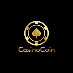 Gold Casino coin logo vector in Elegant Style with Black Background for casino business, gamble, card game, speculate, etc