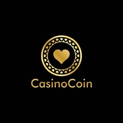 Gold Casino coin logo vector in Elegant Style with Black Background for casino business, gamble, card game, speculate, etc