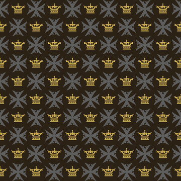 Royal background pattern with decorative ornaments on black background, wallpaper. Seamless pattern, texture. Vector image