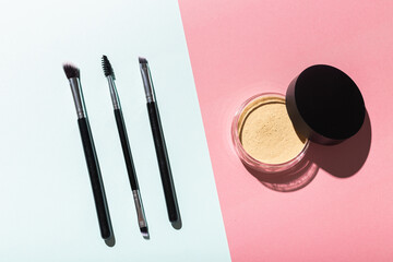 Mineral face powder and brushes. Eco-friendly and organic beauty products