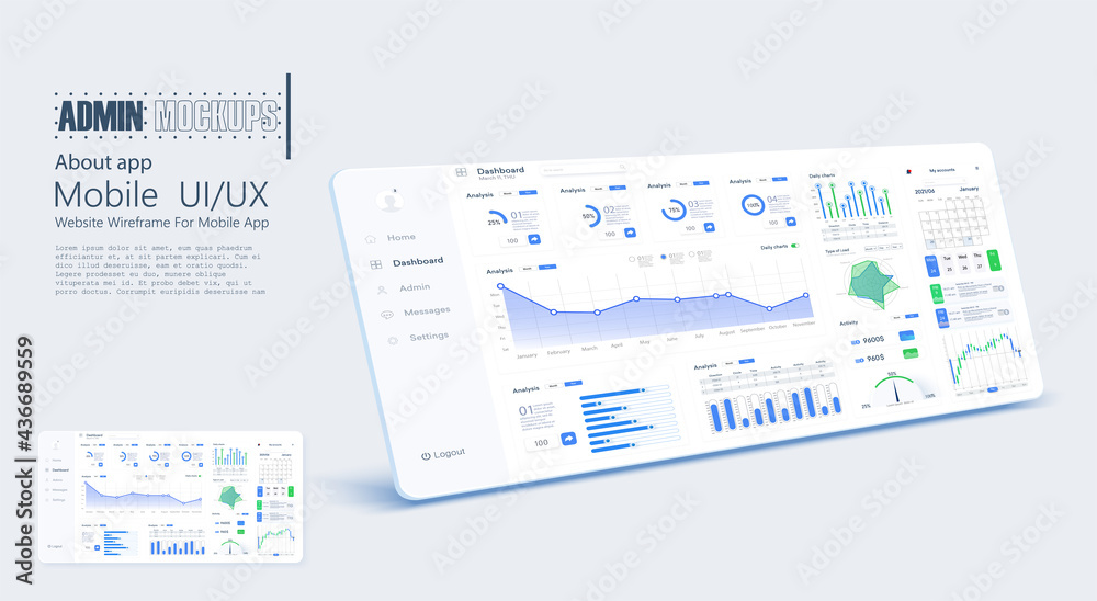 Poster dashboard ui, ux, kit interface. admin panel statistical chart maps, web page data charts, and graph