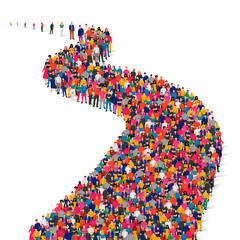 Crowd. Sale, road, promotion concept. A large group of people are standing in a long line.