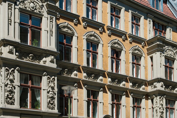 beautiful, old residential building restored facade  -