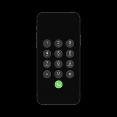 Dial the phone number. Screen with Numbers to Enter and Call-button. Realistic keypad design. Vector illustration