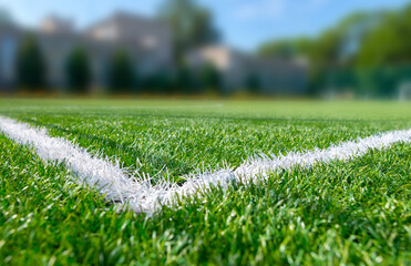 Sports ground, field with artificial turf for playing soccer and other ball sport games. - 436690930