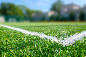 Sports ground, field with artificial turf for playing soccer and other ball sport games. - 436690953