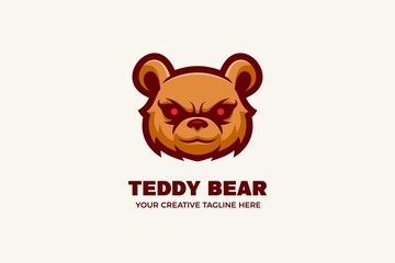 Fototapeta premium Angry Teddy Bear Cartoon Mascot Logo Template