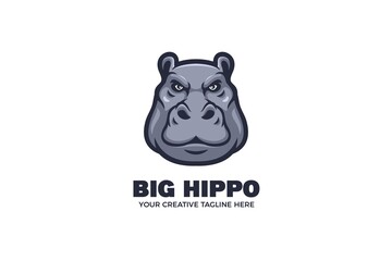 Hippopotamus Head Cartoon Mascot Logo Template