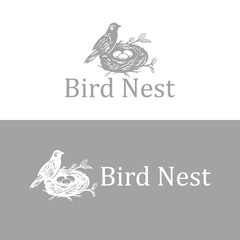 vintage bird's nest logo vector