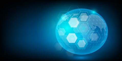 Naklejka premium Cyber security and Communication technology on circuit board oncept. for internet business. Global Network And Telecom Abstract Technology Background Security Technology Concept Hi-tech Innovation 