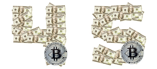 The numbers 4, 5 are made from dollars from bitcoin