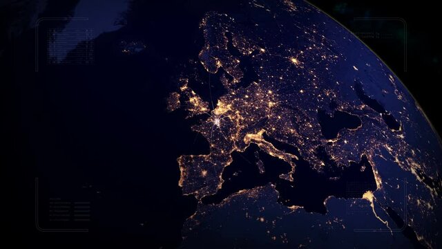 Flying to France from many places.Paris.France opens borders for tourists.Airplane trip on the map.HUD with digital data code.Good for tourist company, airways advertisement.