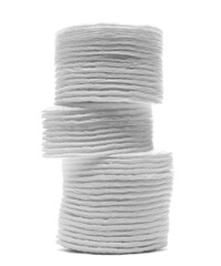 Cotton wool pads, swabs, wadding stack isolated on white background with clipping path