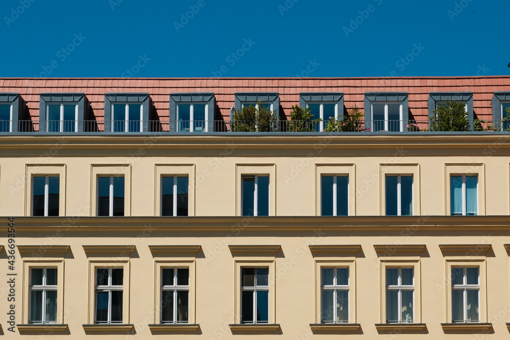 Sticker residential building facade, apartment house -