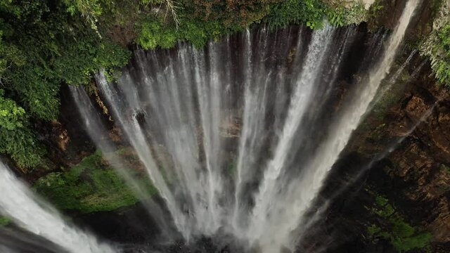 Indonesia Nature Aerial Shot Waterfall Tumpak Sewu 4K