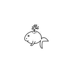 Single hand drawn whale. Vector illustration in doodle style. Isolated on a white background. Summer vibe