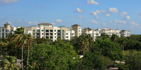 Aerial view of upscale condos in Plantation, Florida, USA.