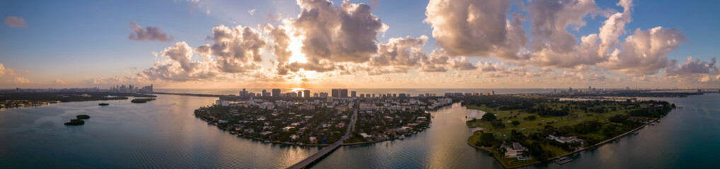 Beautiful Miami panorama sunrise over the ocean