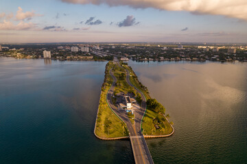Aerial photo Broad Causeway Miami and gas station