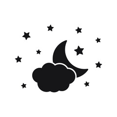 Moon, stars and clouds vector icon on background. Night sky icon.