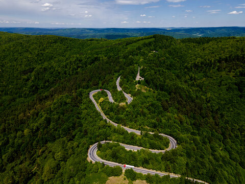Curvy Road Trough Forest to The Top of Mountain in Poland
