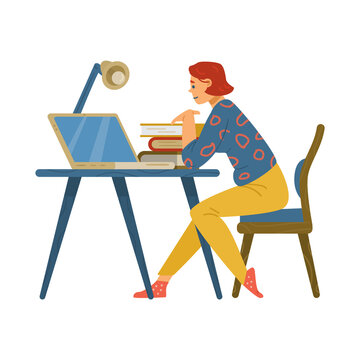 Girl student gets an education in online school via internet technology.