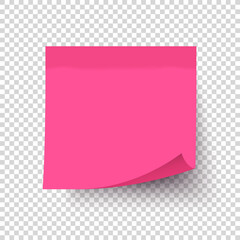 Pink, rose, magenta note paper post, sticker,  notepad, sticky note with curled corners and shadows isolated on transparent grey background. - 436698723
