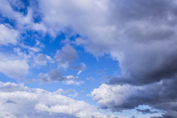 Dramatic thunderstorm clouds background at blue sky