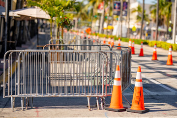 Crowd control in Miami Beach with cones and fences Memorial Day Weekend