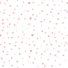 Fototapeta na wymiar Vector seamless pattern with little hearts. Creative Valentine's Day confetti background. Pink neutral hearty backdrop for wrapping paper, textile, fabric, card making.