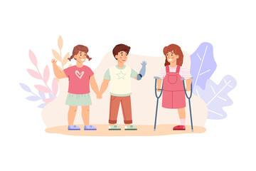 Fototapeta premium Banner for kids disability topic with children, vector illustration isolated.