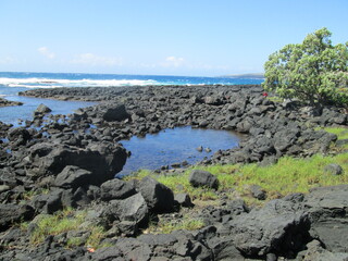 Rocky Lava Coast Tide Pool Pool on Kona, Hawaii, with the Ocean in the Background
