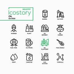 Oil industry - line design style icons set