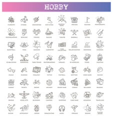 Hobbies and interest detailed line icons set in modern line icon style - obrazy, fototapety, plakaty