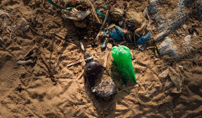 Polluted Sri Lankan beach with garbage