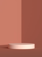 3D abstract render.red platform for product display interior podium place with empty for awards ceremony use for Recommend products, promote products design on red clay background