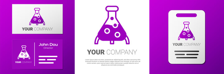 Logotype Test tube and flask chemical laboratory test icon isolated on white background. Laboratory glassware sign. Logo design template element. Vector