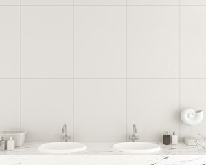 Modern bathroom wall made of white tiles