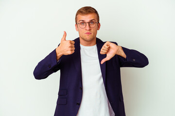 Young business caucasian man isolated on white background