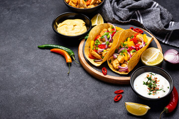Traditional Mexican tacos with meat