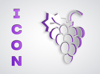 Paper cut Grape fruit icon isolated on grey background. Paper art style. Vector