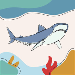 minimalist line art style shark fish illustration and one line art with earth tone. creative for wall decoration  postcard or brochure cover design and cover book .editable and suitable for templates.