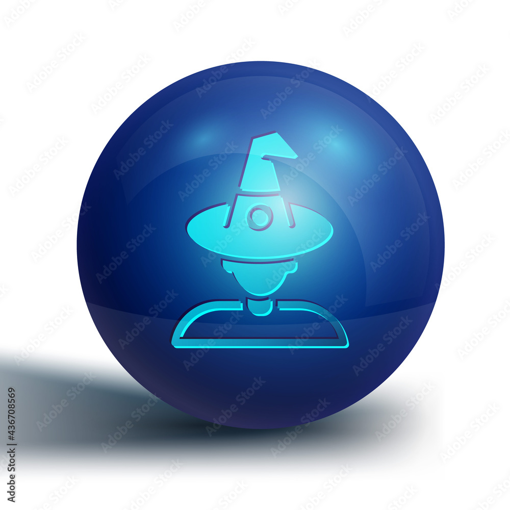 Sticker Blue Witch icon isolated on white background. Happy Halloween party. Blue circle button. Vector