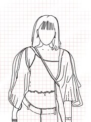 Fototapeta na wymiar Freehand sketch a beautiful girl like fashion model drawing, on isolated background.
