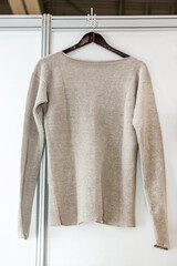 Knitted clothing made of hemp - pullover, T-shirt and bag. Clothing made from hemp fiber at the...
