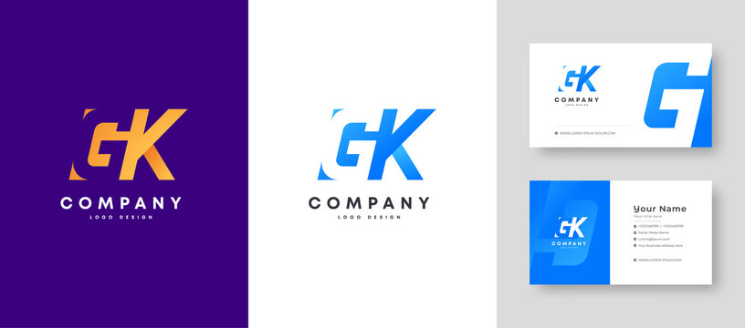 Flat minimal Colorful Initial GK KG Logo With Premium Corporate Stylish Business Card Design Vector Template for Your Company Business